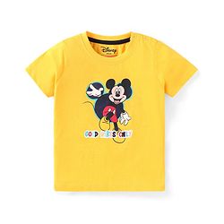 Babyhug Disney Cotton Knit Half Sleeves T-Shirt & Shorts Set With Mickey Mouse Graphics - Yellow