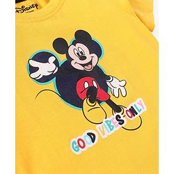 Babyhug Disney Cotton Knit Half Sleeves T-Shirt & Shorts Set With Mickey Mouse Graphics - Yellow