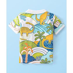 Babyhug Cotton Knit Half Sleeves Polo T-Shirt Dino Print - White