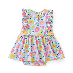Babyhug 100% Cotton Knit Sleeveless Frock Style Onesie with Floral Print - Multicolour