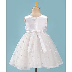 Babyhug Woven Sleeveless Fit and Flare Party Frock with Floral 3D Applique -Off White