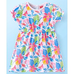 Babyhug Cotton Knit Half Sleeves Frock with Floral Print - Multicolour