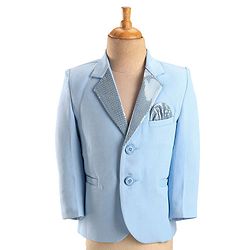 Babyhug Full Sleeves Sequined Party Suit with Waistcoat & Bow - Sky Blue