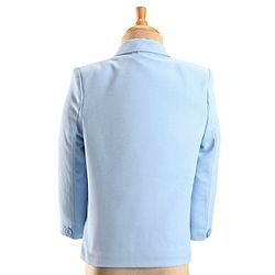 Babyhug Full Sleeves Sequined Party Suit with Waistcoat & Bow - Sky Blue