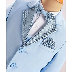 Babyhug Full Sleeves Sequined Party Suit with Waistcoat & Bow - Sky Blue