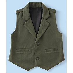 Babyhug Knit Half Sleeves Solid Color Waistcoat Set with Shirt & Bow - Green