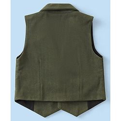 Babyhug Knit Half Sleeves Solid Color Waistcoat Set with Shirt & Bow - Green