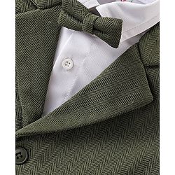 Babyhug Knit Half Sleeves Solid Color Waistcoat Set with Shirt & Bow - Green