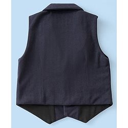 Babyhug Kint Half Sleeves Solid Color Waistcoat Set with Shirt & Bow - Navy Blue