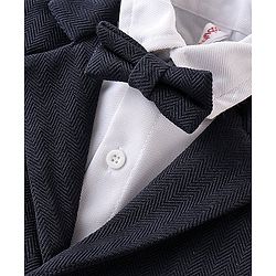 Babyhug Kint Half Sleeves Solid Color Waistcoat Set with Shirt & Bow - Navy Blue