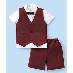 Babyhug Half Sleeves Party Suit with Bow - Maroon