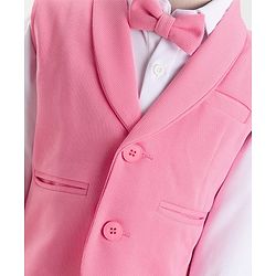 Babyhug Knitted Solid Colour Waistcoat Set With Full Sleeves Shirt- Pink