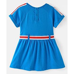Babyhug Disney Cotton Half Sleeves Frock with Fanny Pack & Minnie Mouse Print - Blue