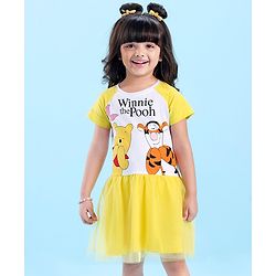 Babyhug Disney Knit Raglan Half Sleeves Winnie The Pooh Printed Frock - Yellow