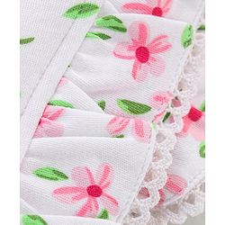 Babyhug 100% Cotton Knit Frill Sleeves Floral Printed Romper with Headband - White