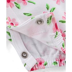 Babyhug 100% Cotton Knit Frill Sleeves Floral Printed Romper with Headband - White