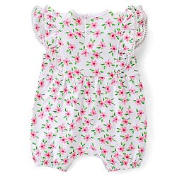 Babyhug 100% Cotton Knit Frill Sleeves Floral Printed Romper with Headband - White