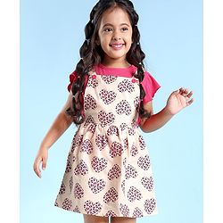 Babyhug Cotton Woven Heart Printed Frock with Frill Sleeves Solid Colour Inner Tee - Red