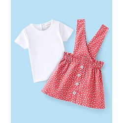 Babyhug Cotton Woven Frock with Half Sleeves Inner Tee Polka Dots Print - Peach