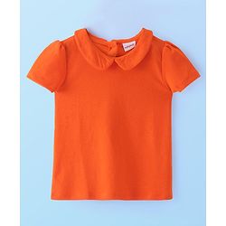 Babyhug Cotton Woven Floral Printed Frock with Half Sleeves Inner T-Shirt Bow Applique & Pockets - Orange & White