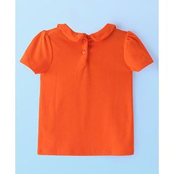 Babyhug Cotton Woven Floral Printed Frock with Half Sleeves Inner T-Shirt Bow Applique & Pockets - Orange & White