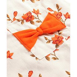 Babyhug Cotton Woven Floral Printed Frock with Half Sleeves Inner T-Shirt Bow Applique & Pockets - Orange & White