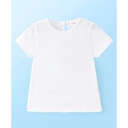 Babyhug Cotton Knit Floral Printed Frock With Half Sleeves Inner T-Shirt - White & Blue
