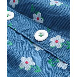 Babyhug Cotton Knit Floral Printed Frock With Half Sleeves Inner T-Shirt - White & Blue