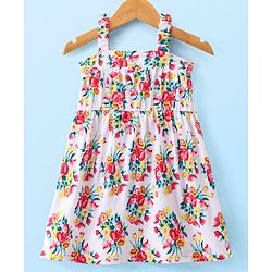 Babyhug Cotton Knit Full Sleeves Jacket With Frock Floral Print - White
