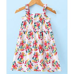 Babyhug Cotton Knit Full Sleeves Jacket With Frock Floral Print - White