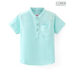 Babyhug Cotton Linen Half Sleeves Solid Kurta Shirt- Mint