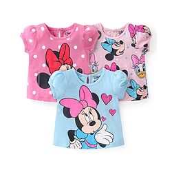 Babyhug Disney Cotton Knit Half Sleeves Top with Minnie Mouse Print Pack of 3 - Multicolor
