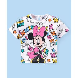 Babyhug Disney Cotton Knit Half Sleeve Over Sized  T-Shirt With Minnie Mouse Print - White