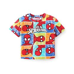Babyhug Marvel Cotton Knit Half Sleeves Oversized T-Shirt with Spiderman Print - Multicolor