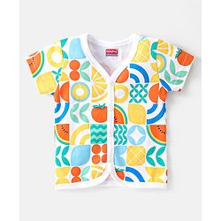 Babyhug 100% Cotton Knit  Half Sleeves Front Open Vests  Striped & Fruit Print Pack of 3 - Multicolour