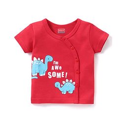 Babyhug 100% Cotton Knit Half Sleeves Striped & Dino Printed Set of Vests Pack of 3 - Multicolour