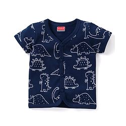 Babyhug 100% Cotton Knit Half Sleeves Striped & Dino Printed Set of Vests Pack of 3 - Multicolour