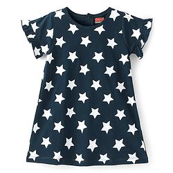 Babyhug Cotton Knit Half Sleeves Nighty With Stars Print - Navy