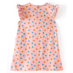 Babyhug Cotton Knit Frill Sleeves Nighty Heart Print - Pink
