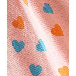Babyhug Cotton Knit Frill Sleeves Nighty Heart Print - Pink