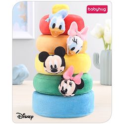 Babyhug 5 Pcs Disney Mickey And Friends Plush Stacking Ring Toy| 4 Rings and 1 Base Soft Stacking Toy| STEM Montessori Learning Toy for 1 - 3 Years Kids| Boost Motor Skills Creativity & Hand Eye Co-ordination| BIS Certified