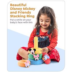 Babyhug 5 Pcs Disney Mickey And Friends Plush Stacking Ring Toy| 4 Rings and 1 Base Soft Stacking Toy| STEM Montessori Learning Toy for 1 - 3 Years Kids| Boost Motor Skills Creativity & Hand Eye Co-ordination| BIS Certified