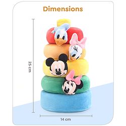 Babyhug 5 Pcs Disney Mickey And Friends Plush Stacking Ring Toy| 4 Rings and 1 Base Soft Stacking Toy| STEM Montessori Learning Toy for 1 - 3 Years Kids| Boost Motor Skills Creativity & Hand Eye Co-ordination| BIS Certified