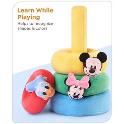 Babyhug 5 Pcs Disney Mickey And Friends Plush Stacking Ring Toy| 4 Rings and 1 Base Soft Stacking Toy| STEM Montessori Learning Toy for 1 - 3 Years Kids| Boost Motor Skills Creativity & Hand Eye Co-ordination| BIS Certified