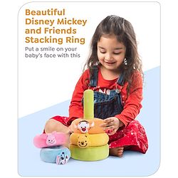 Babyhug 5 Pcs Disney Mickey And Friends Plush Stacking Ring Toy| 4 Rings and 1 Base Soft Stacking Toy| STEM Montessori Learning Toy for 1 - 3 Years Kids| Boost Motor Skills Creativity & Hand Eye Co-ordination| BIS Certified