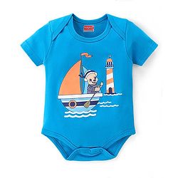 Babyhug 100% Cotton Knit Interlock Half Sleeves Onesies With Light House & Boat Pack Of 3 - Blue