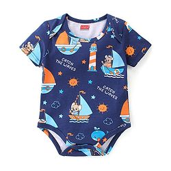 Babyhug 100% Cotton Knit Interlock Half Sleeves Onesies With Light House & Boat Pack Of 3 - Blue