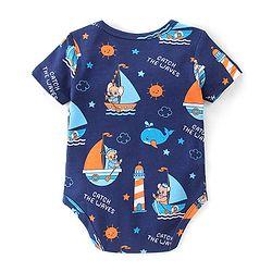Babyhug 100% Cotton Knit Interlock Half Sleeves Onesies With Light House & Boat Pack Of 3 - Blue
