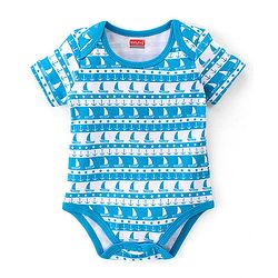 Babyhug 100% Cotton Knit Interlock Half Sleeves Onesies With Light House & Boat Pack Of 3 - Blue