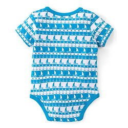 Babyhug 100% Cotton Knit Interlock Half Sleeves Onesies With Light House & Boat Pack Of 3 - Blue